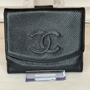 Chanel Black Caviar Leather Bifold Wallet – Authentic (Minor Nylon Repairs)